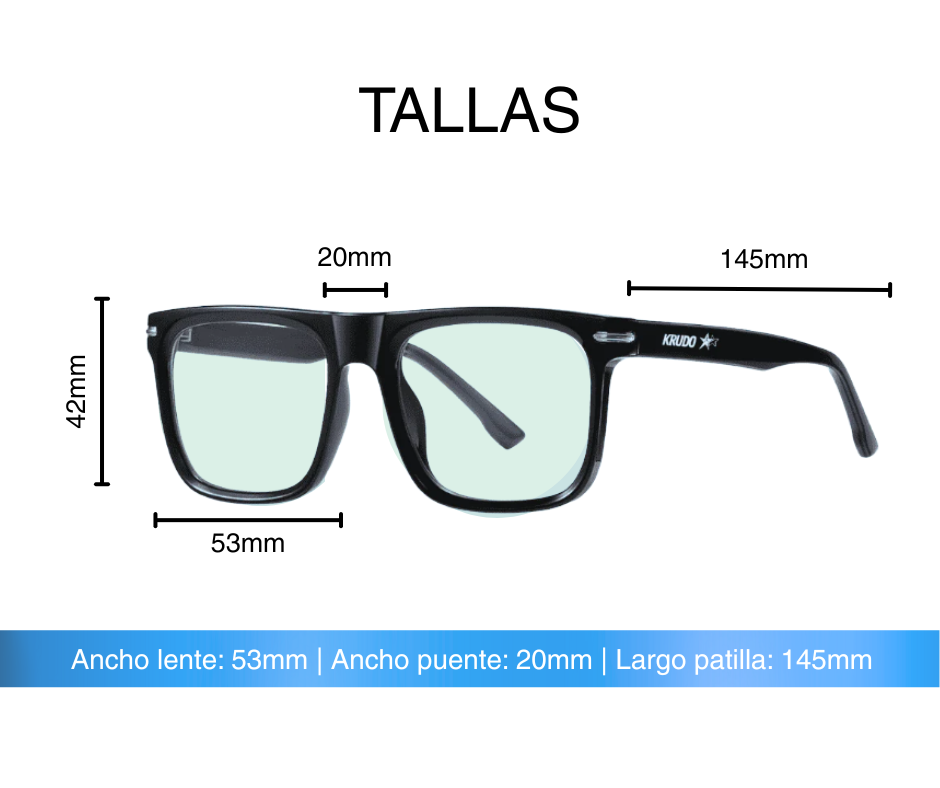 Guía de tallas y medidas de las gafas Afterwork de Krudo
