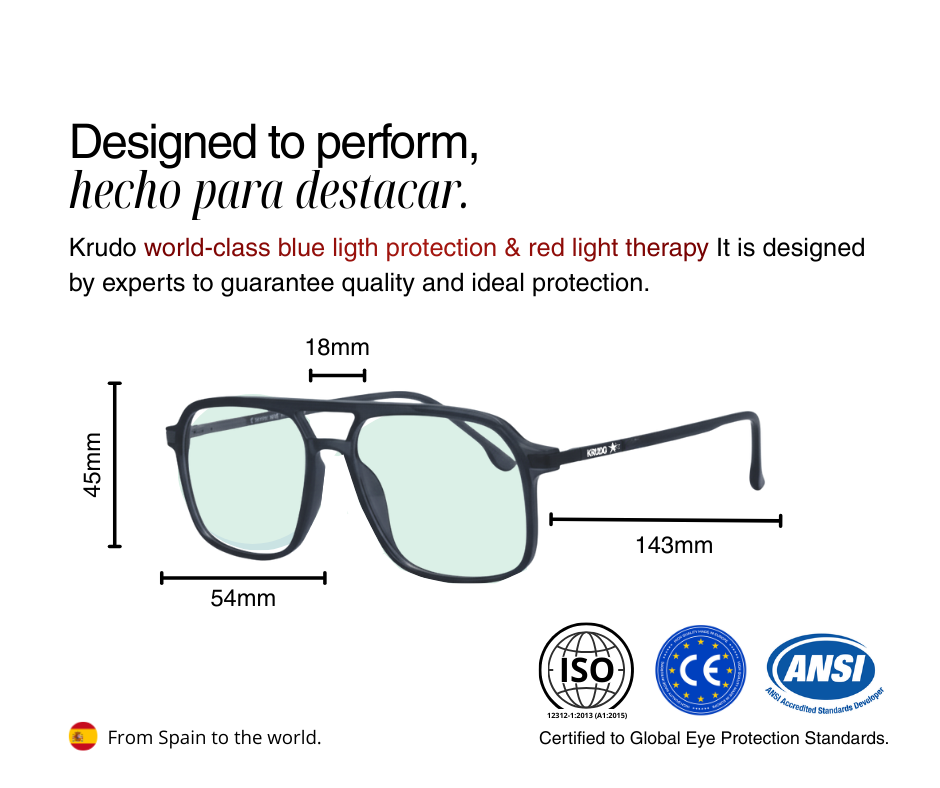Guía de tallas y medidas de las gafas Ocean de Krudo con certificación ISO, CE y ANSI