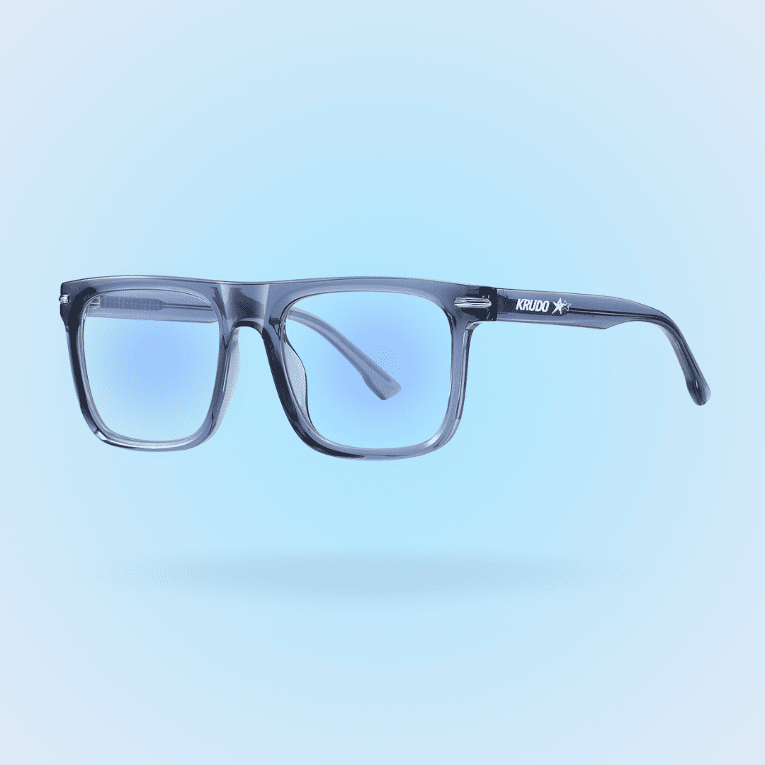 Gafas transparentes con filtro de luz azul Krudo Night Core, diseñadas para proteger la vista frente a pantallas y reducir la fatiga ocular durante el día.